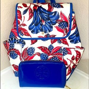 Rare Tory Burch Kerrington floral backpack with wallet.
